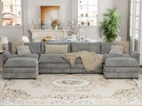 YESHOMY Sectional Modular Sofa U Shaped Chenille Fabric Couch with High Supportive & Soft Sponges and Removable Ottoman, Sleeper Comfy Upholstered Furniture for Living Room, Grey